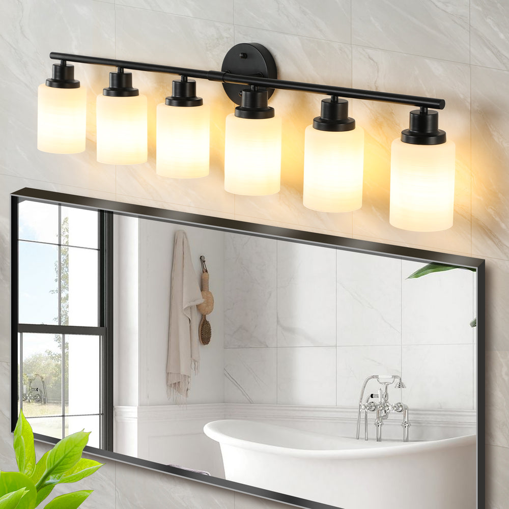 Chic Black Frame Vanity Light with Frosted Glass