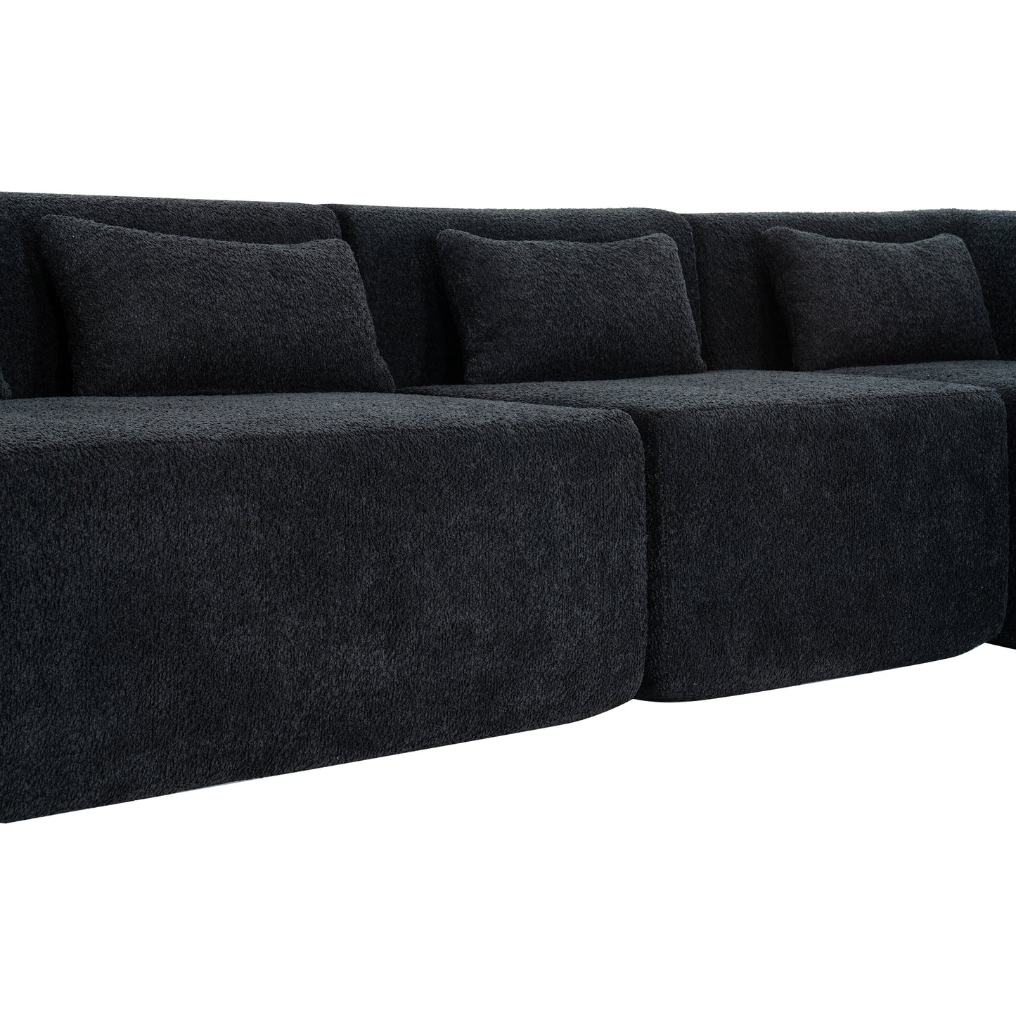 Chic Black Modular Sofa with Loungers and Plush Pillows