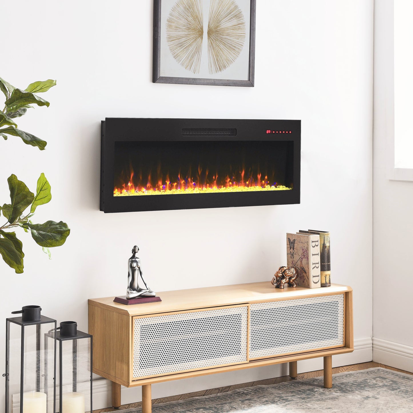 Sleek Wall-Mounted Electric Fireplace with Colorful Flames and Remote Control