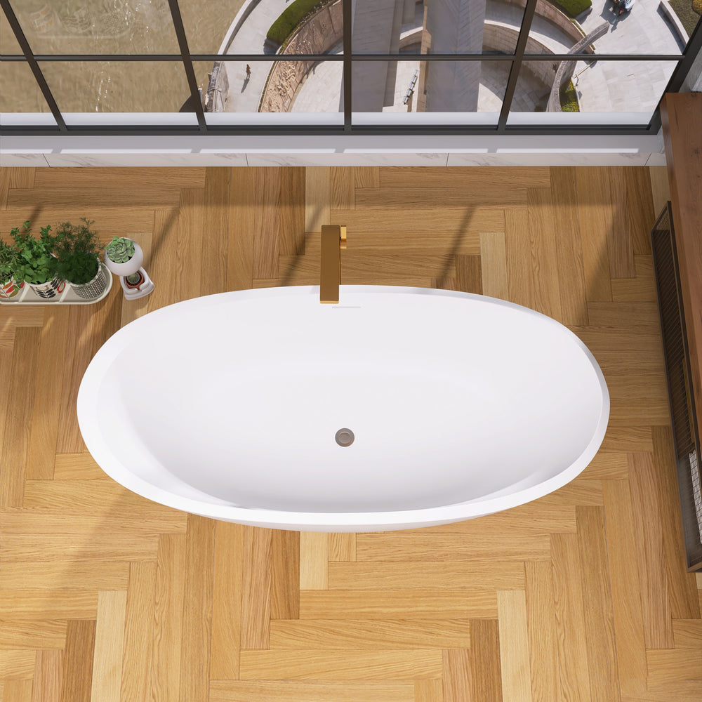 Sleek White Freestanding Soaking Tub with Easy Drain