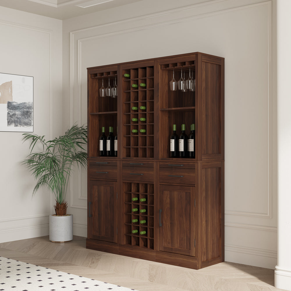 Walnut Wine Bar with Hutch & Stylish Storage