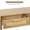 Chic Rattan Console Table with Storage