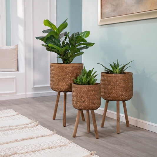 Stylish Bamboo Planter Set