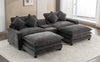 Cozy Black Chenille Sectional Sofa with Ottomans and USB Ports