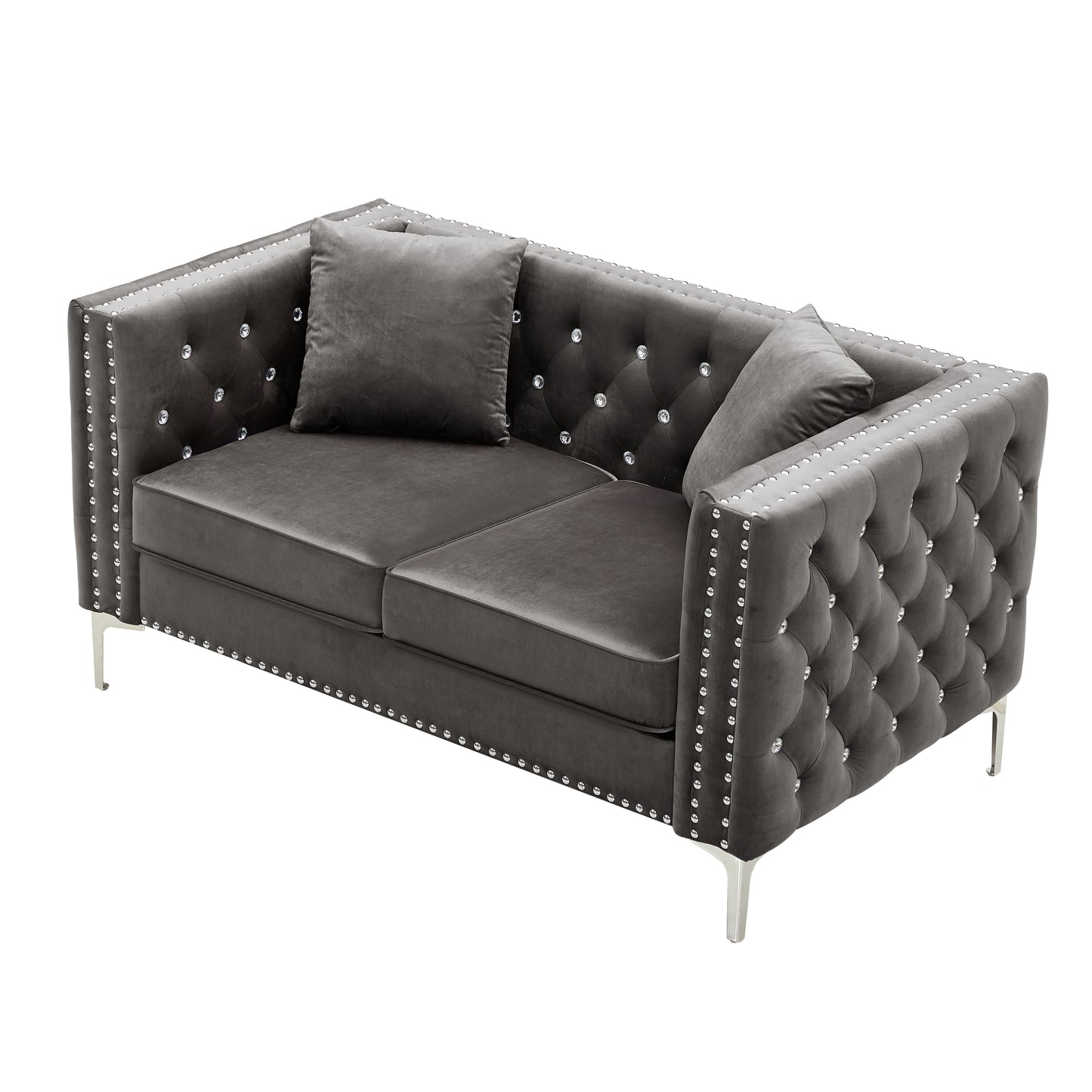 Glam Velvet Sofa with Jeweled Accents