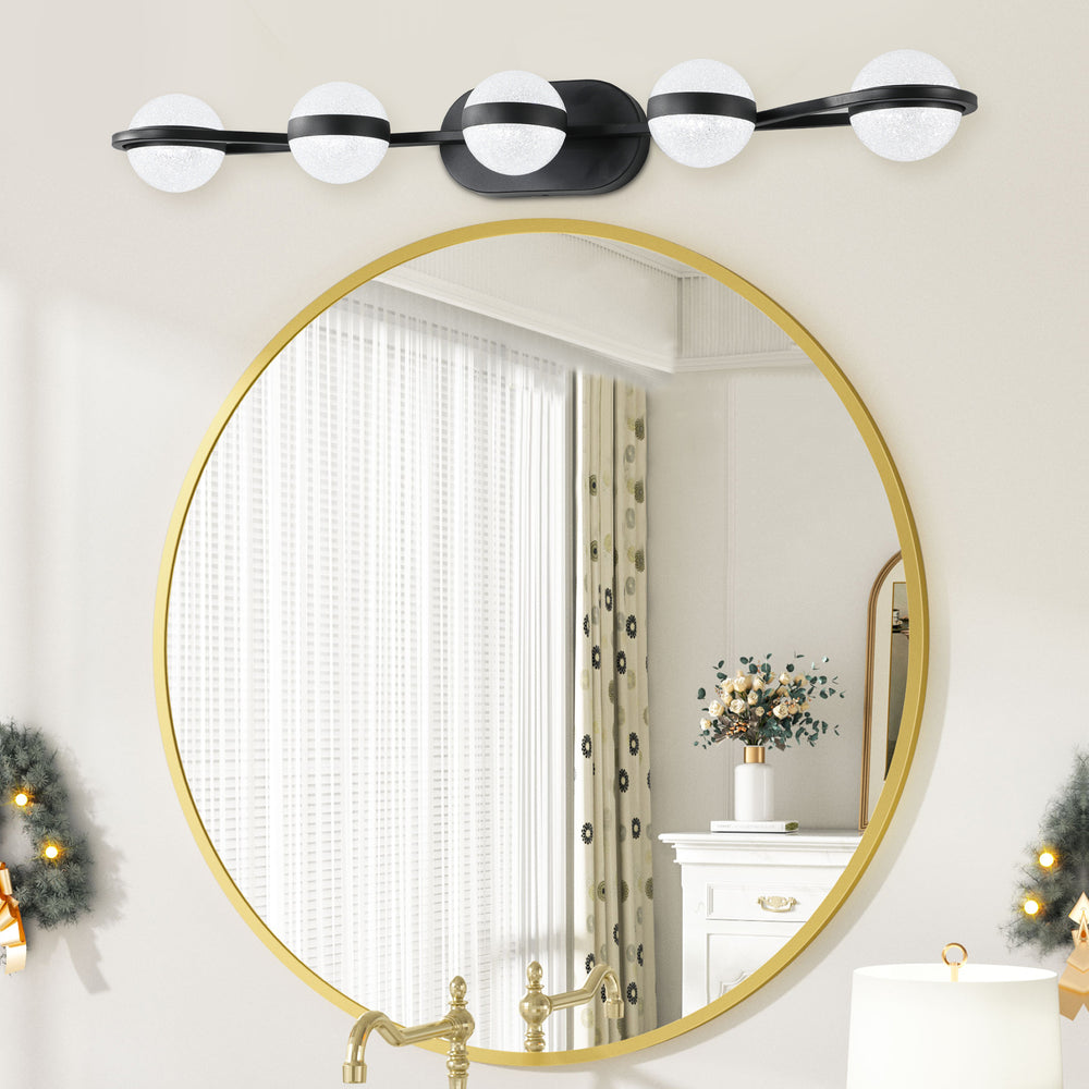 Sleek Black Bathroom Vanity Light with Frosted Glass Shades