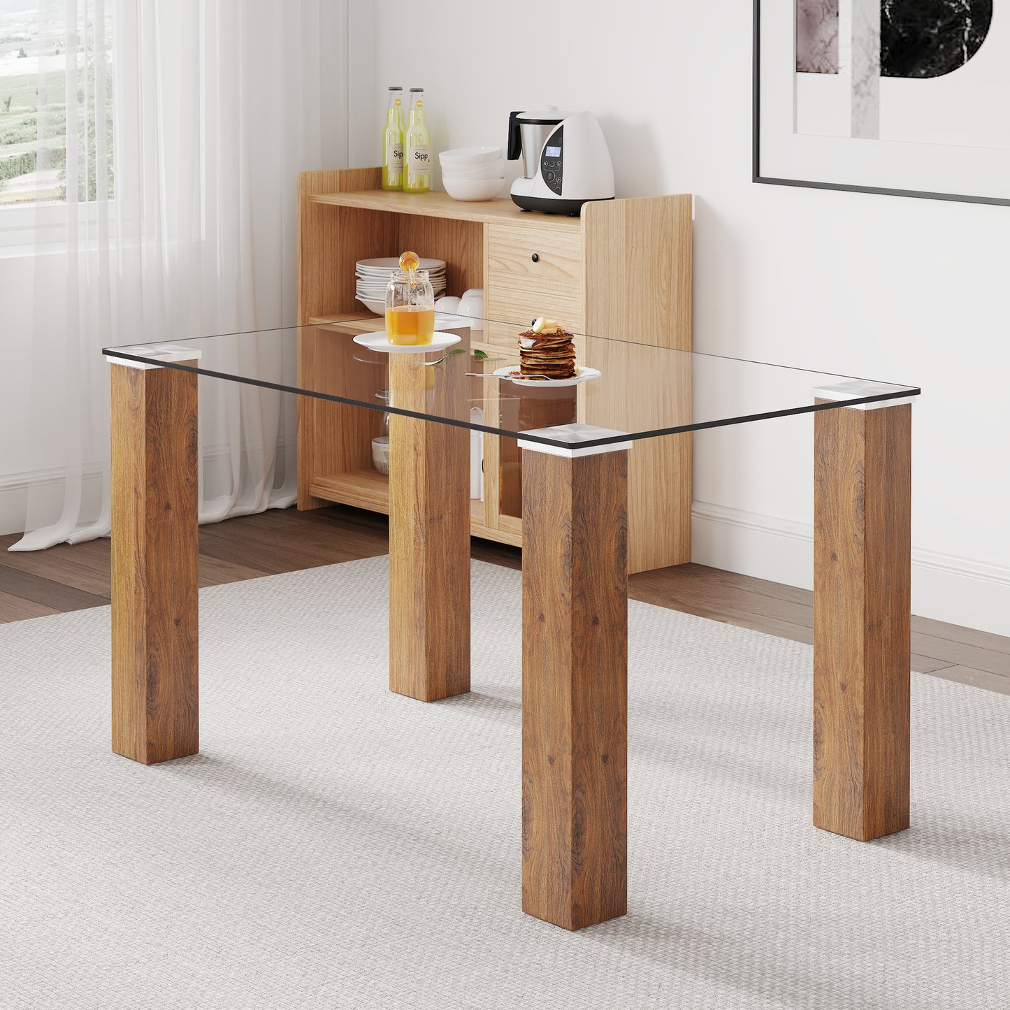 Sleek Glass & Wood Dining Table