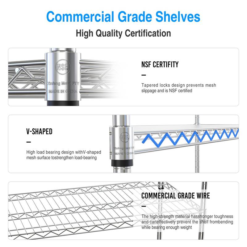 Rolling Chrome Storage Rack - Heavy Duty 6-Tier Wire Shelving