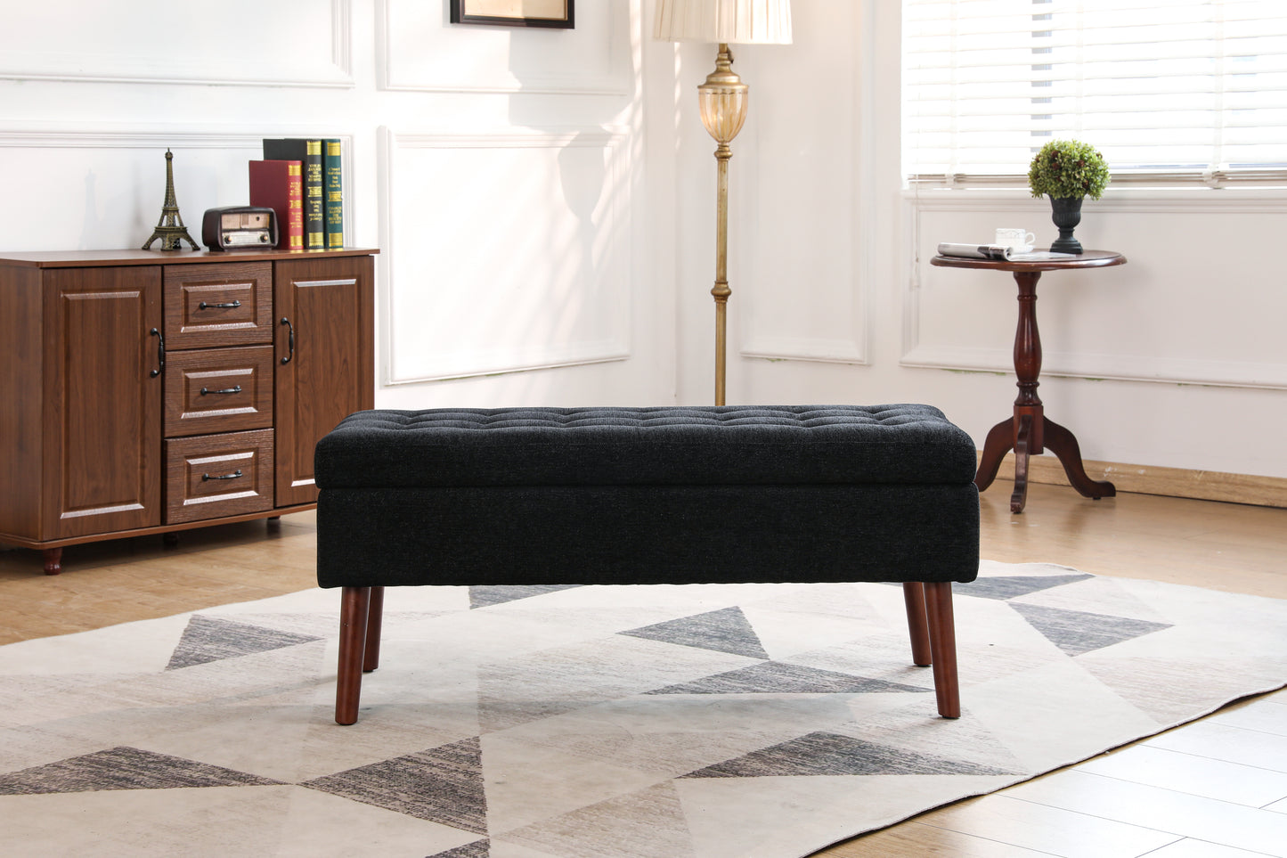 Chic Black Linen Storage Bench