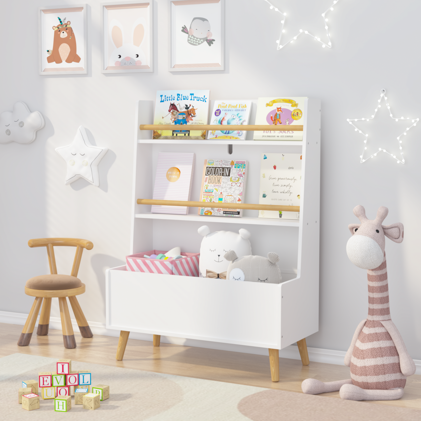 Brightly Kids Bookshelf & Toy Organizer