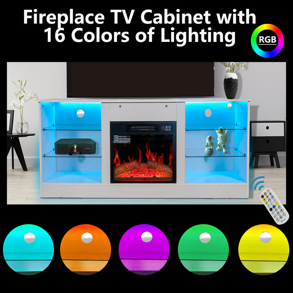 Cozy Fireplace TV Stand – Modern Entertainment Hub with Electric Heater and Storage