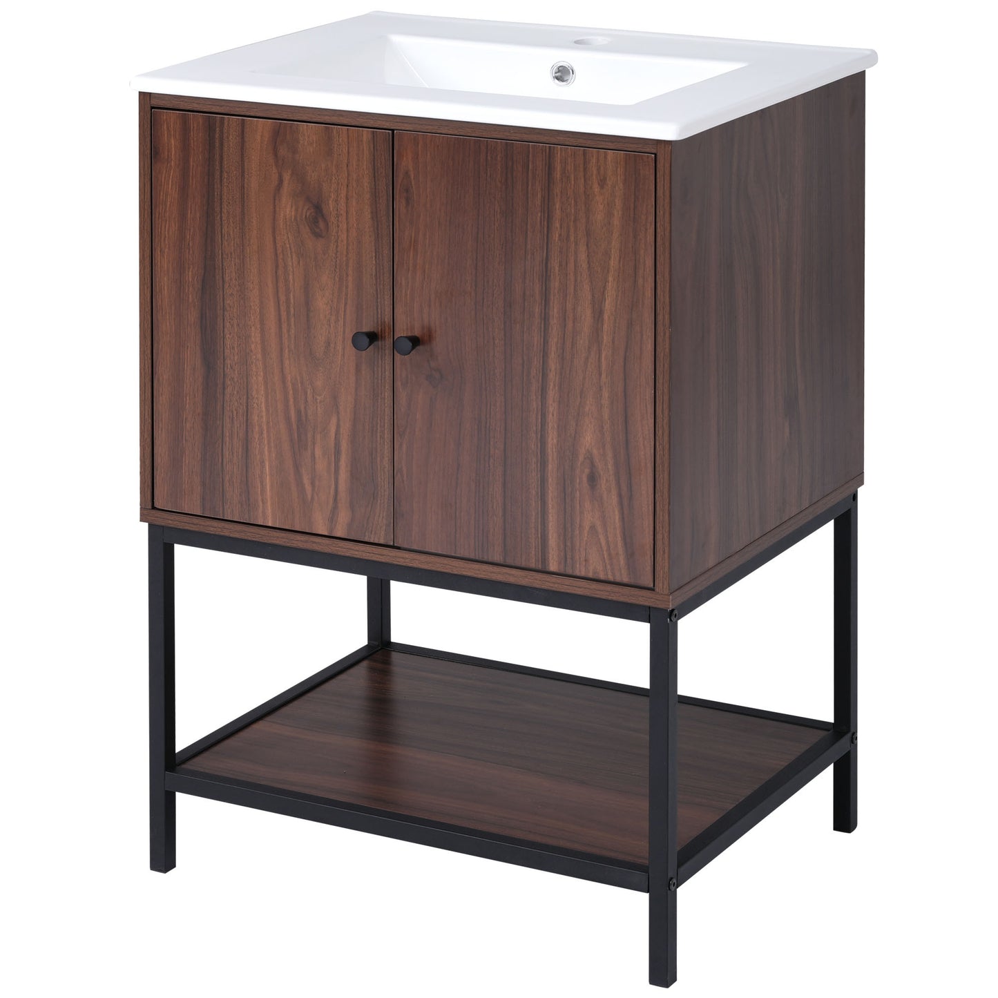 Chic Walnut Bathroom Vanity with Soft-Close Doors