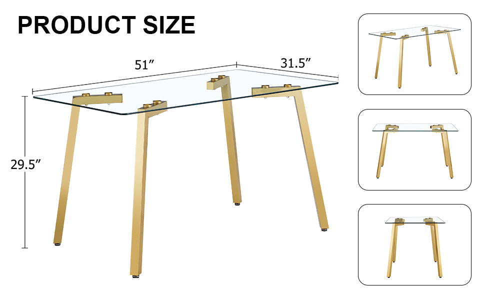 Sleek Gold-Trim Glass Dining Table