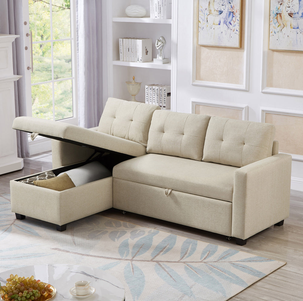 Beige Convertible Storage Sofa Sectional