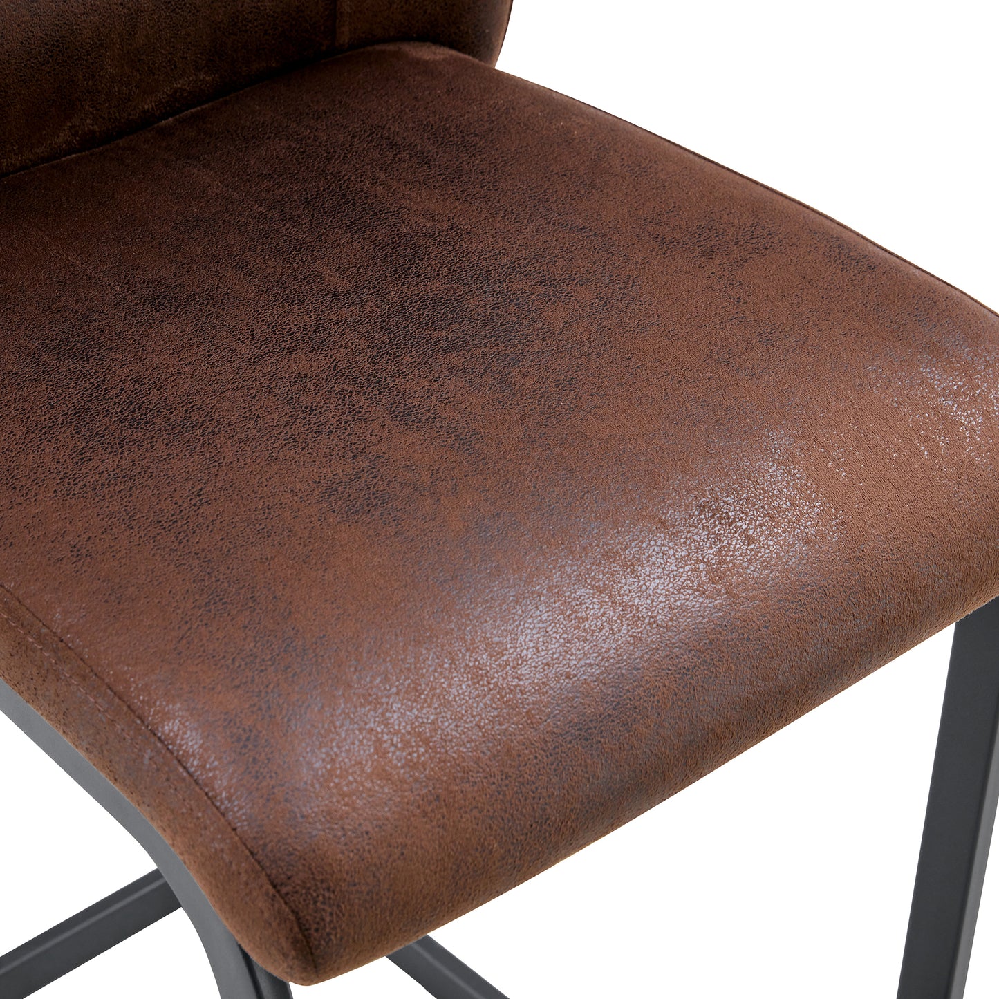 Chic Duo: Suede Cushioned Brown Chairs with Stylish Metal Legs