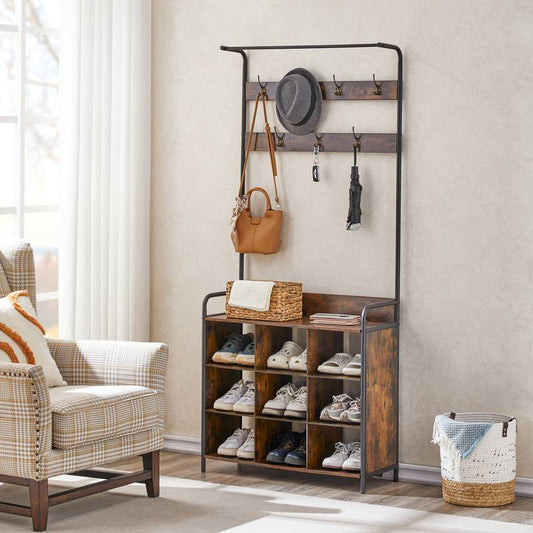 Entryway Organizer with Coat Hooks and Shoe Storage