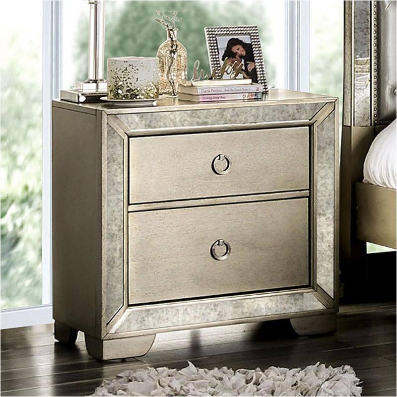 Glamorous Gray Nightstand with Antique Mirror Accents