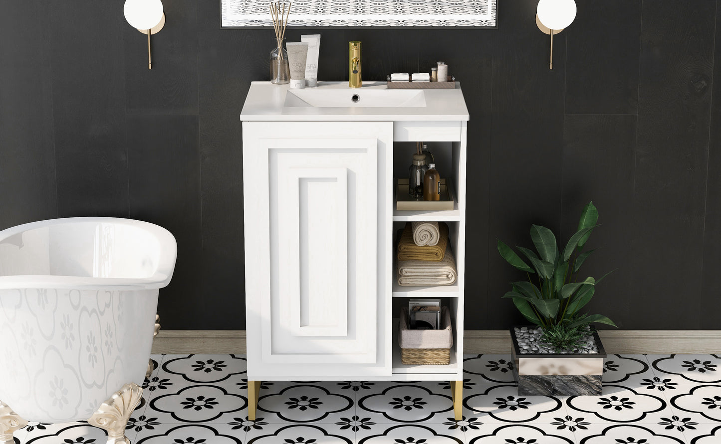 Chic White Bathroom Vanity with Gold Legs