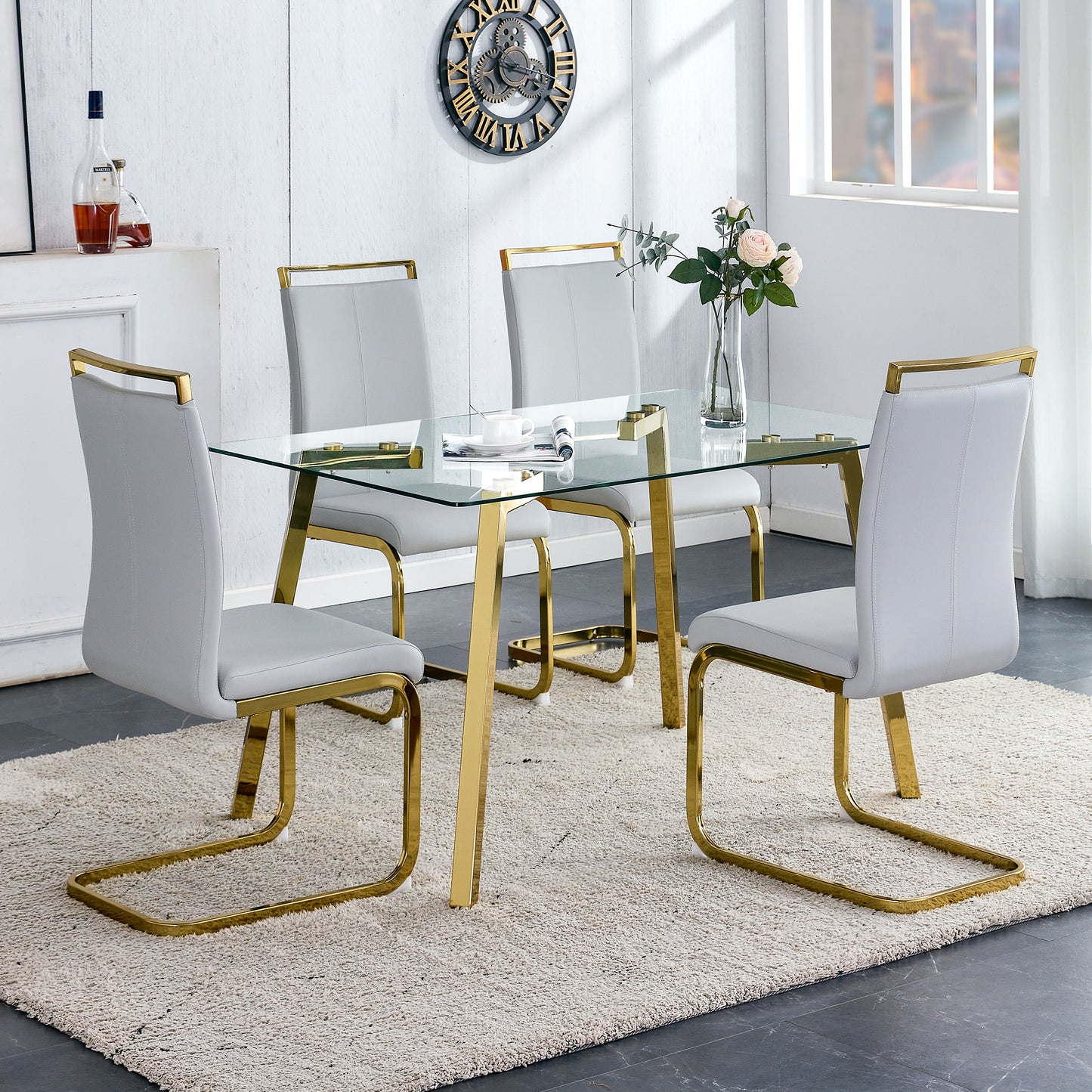 Sleek Gold-Trim Glass Dining Table