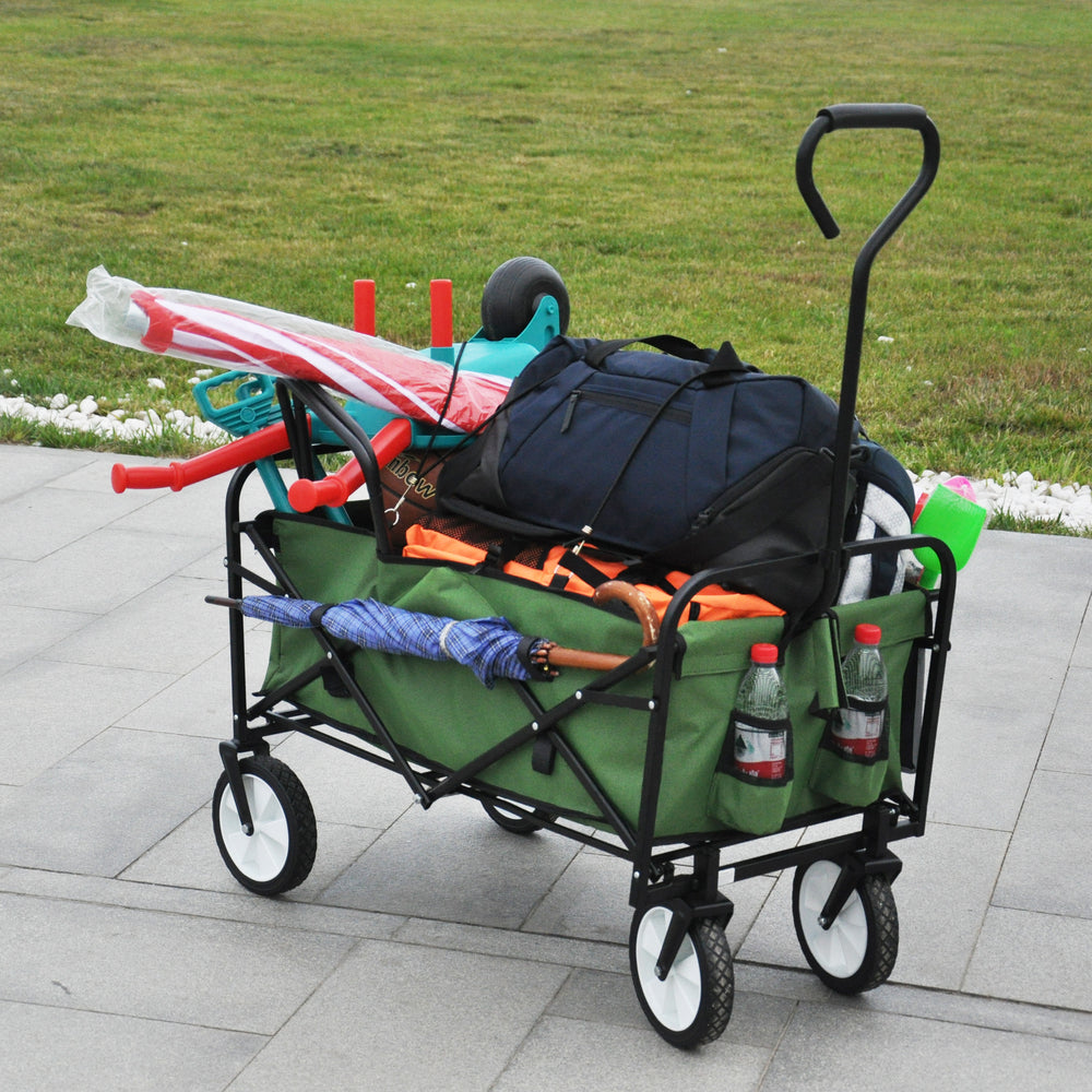 Green Foldable Wagon for Shopping and Beach Fun