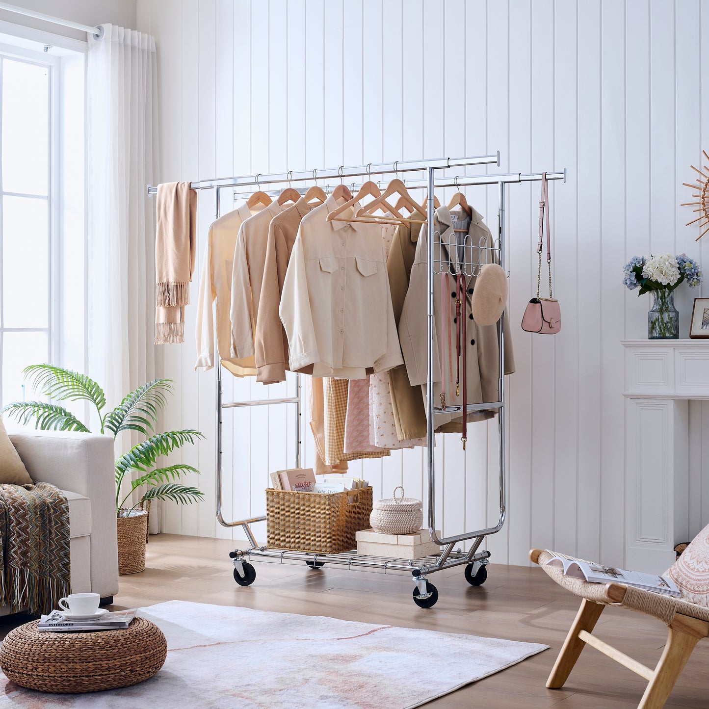 Heavy-Duty Rolling Garment Rack with Shelves