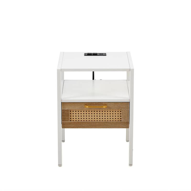 Chic Rattan Side Tables with USB Power and Storage