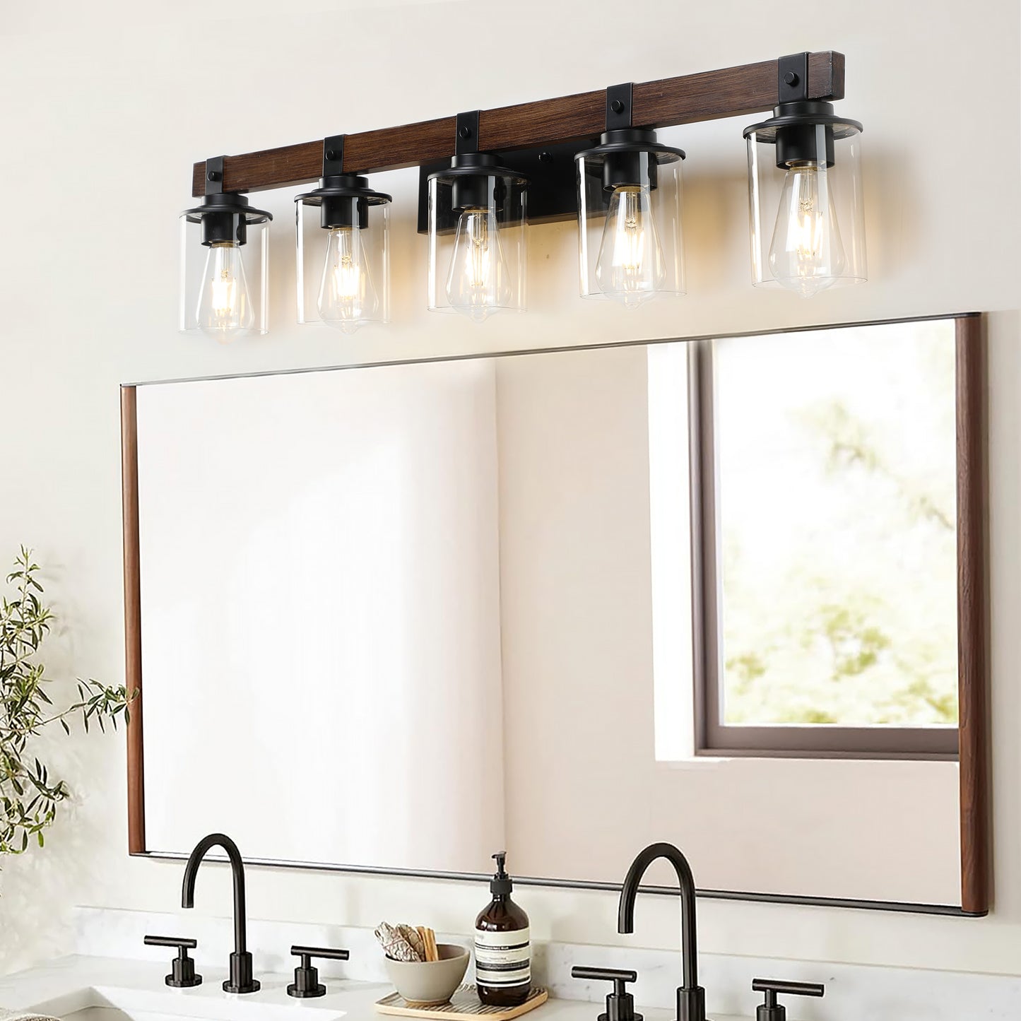 Rustic 5-Light Farmhouse Bathroom Vanity Fixture