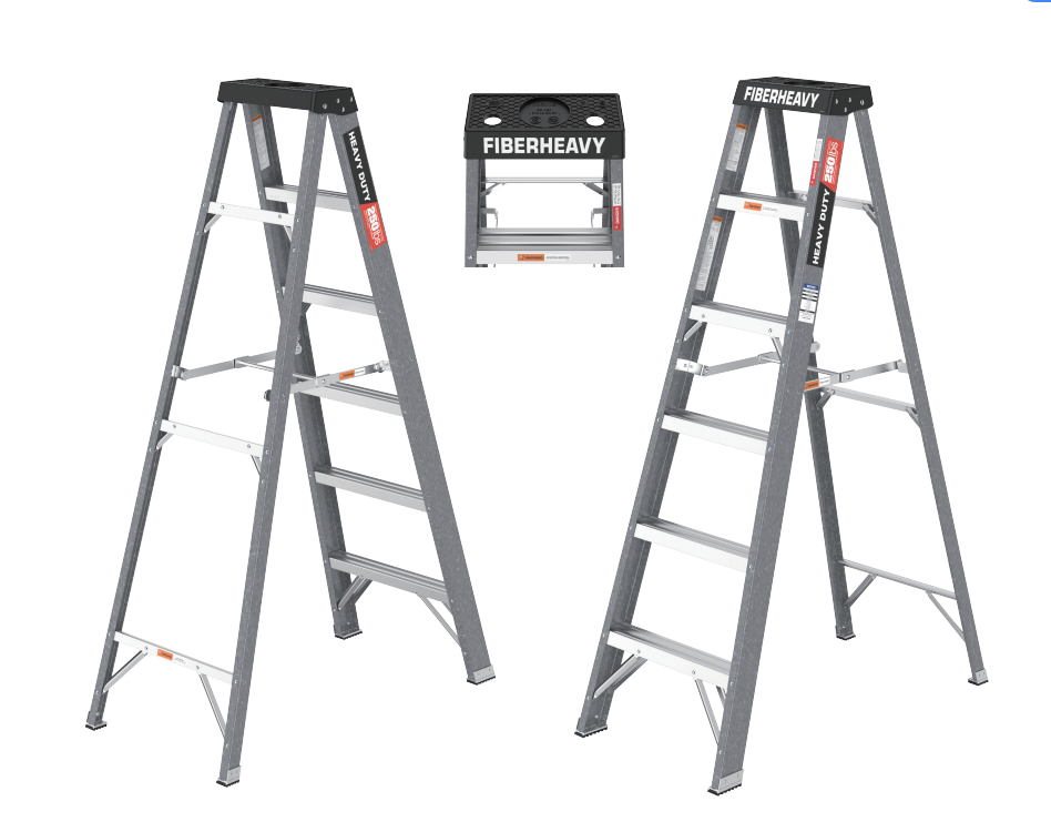 Sturdy Grey Fibreglass Step Ladder