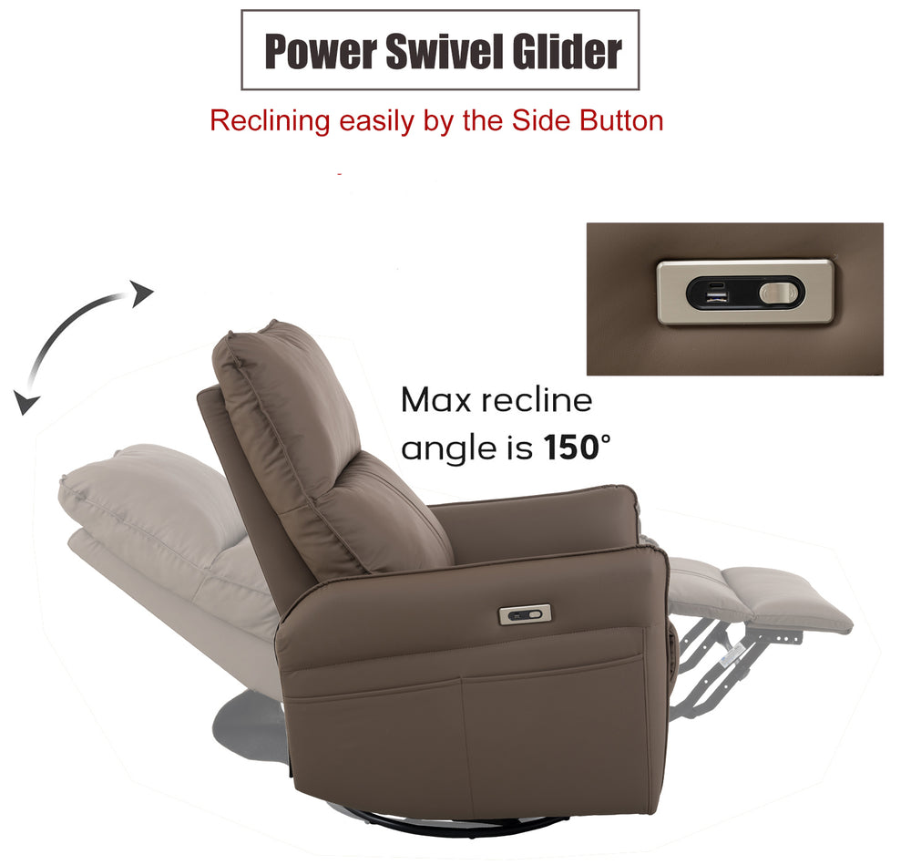 Cozy Power Swivel Recliner with USB Ports