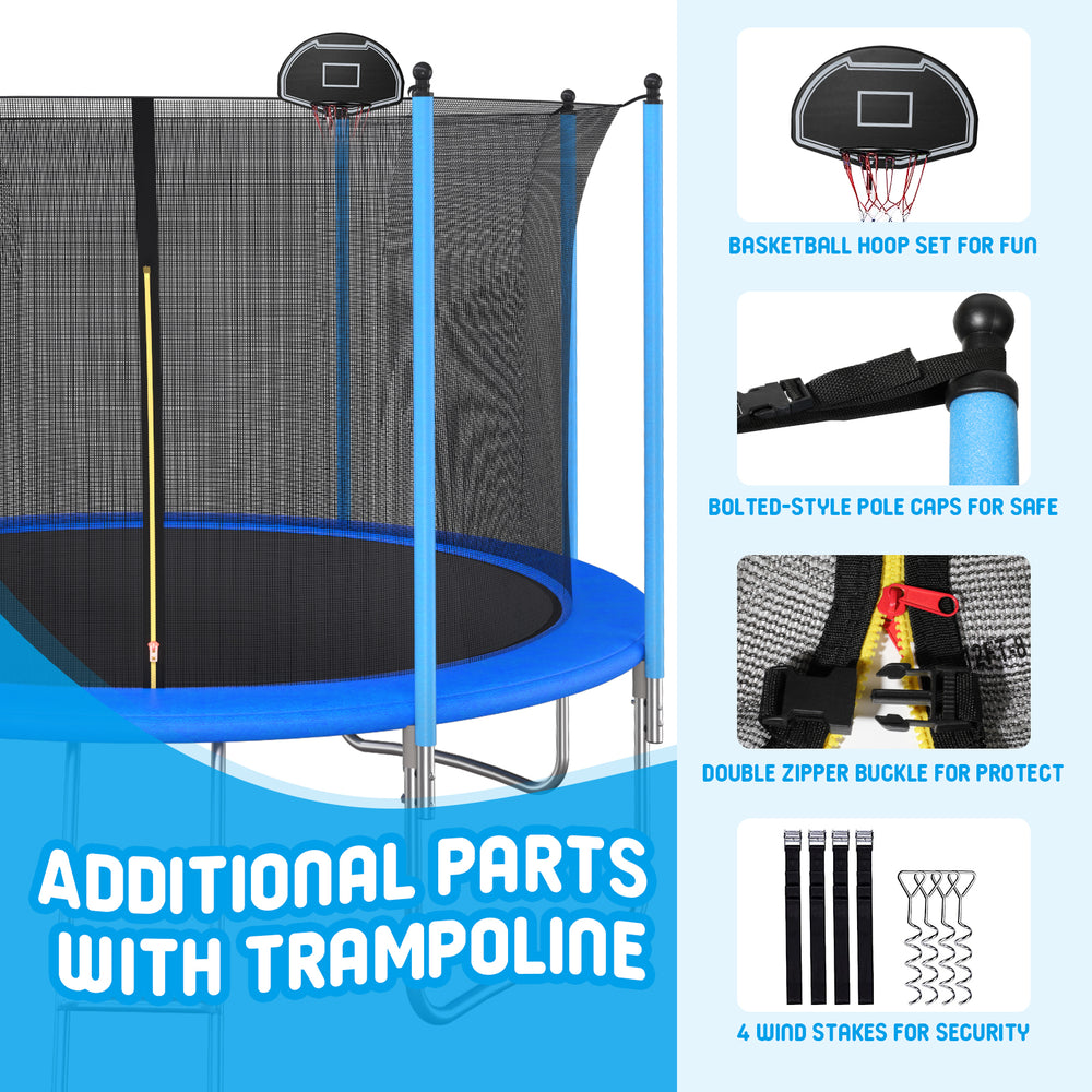 Trampoline Fun Zone with Safety Net & Basketball Hoop