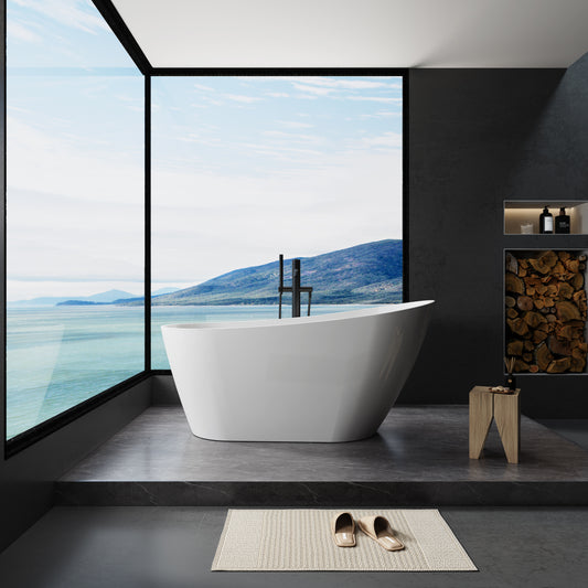 Sleek White Acrylic Soaking Tub with Chrome Touches