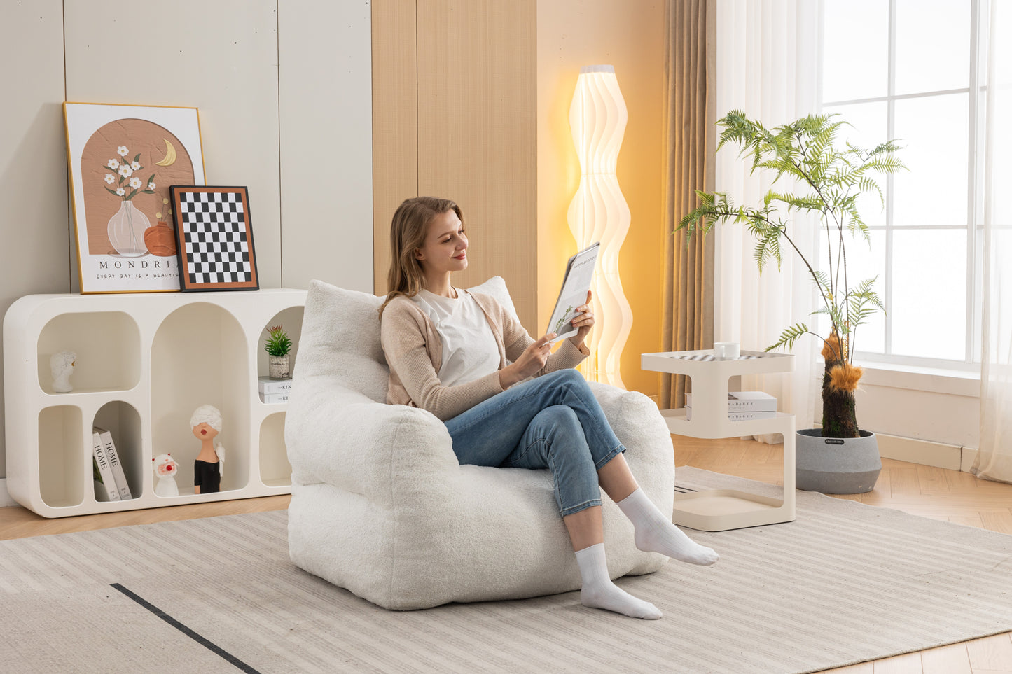 Cozy Ivory Teddy Bean Bag Chair