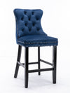 Chic Velvet Barstools with Button Tufting - Set of Two (Blue)