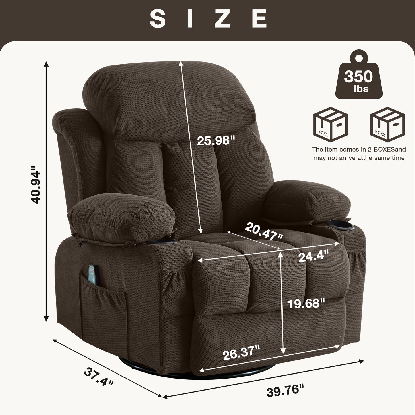 Cozy Heated Massage Recliner Sofa with USB and Cup Holders