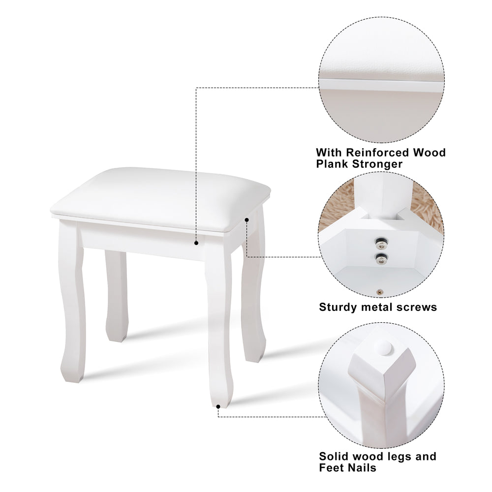 Chic White Makeup Stool with Cozy Cushion