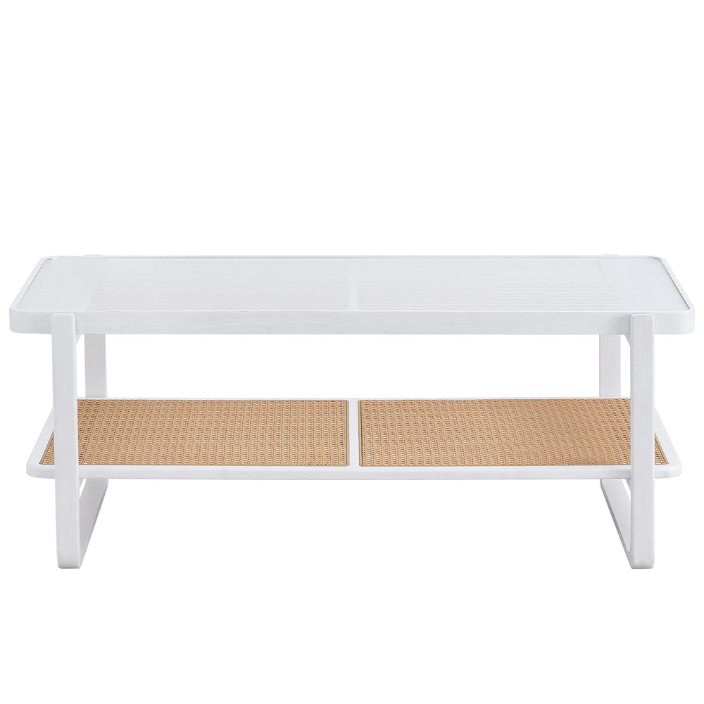 Sleek White Double Layer Coffee Table