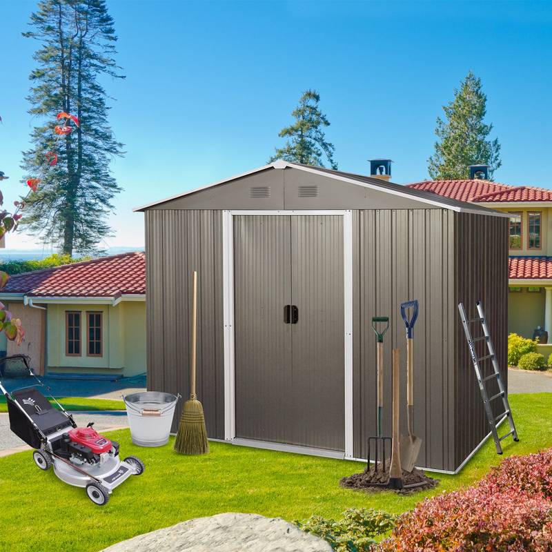 Spacious Gray Outdoor Storage Shed
