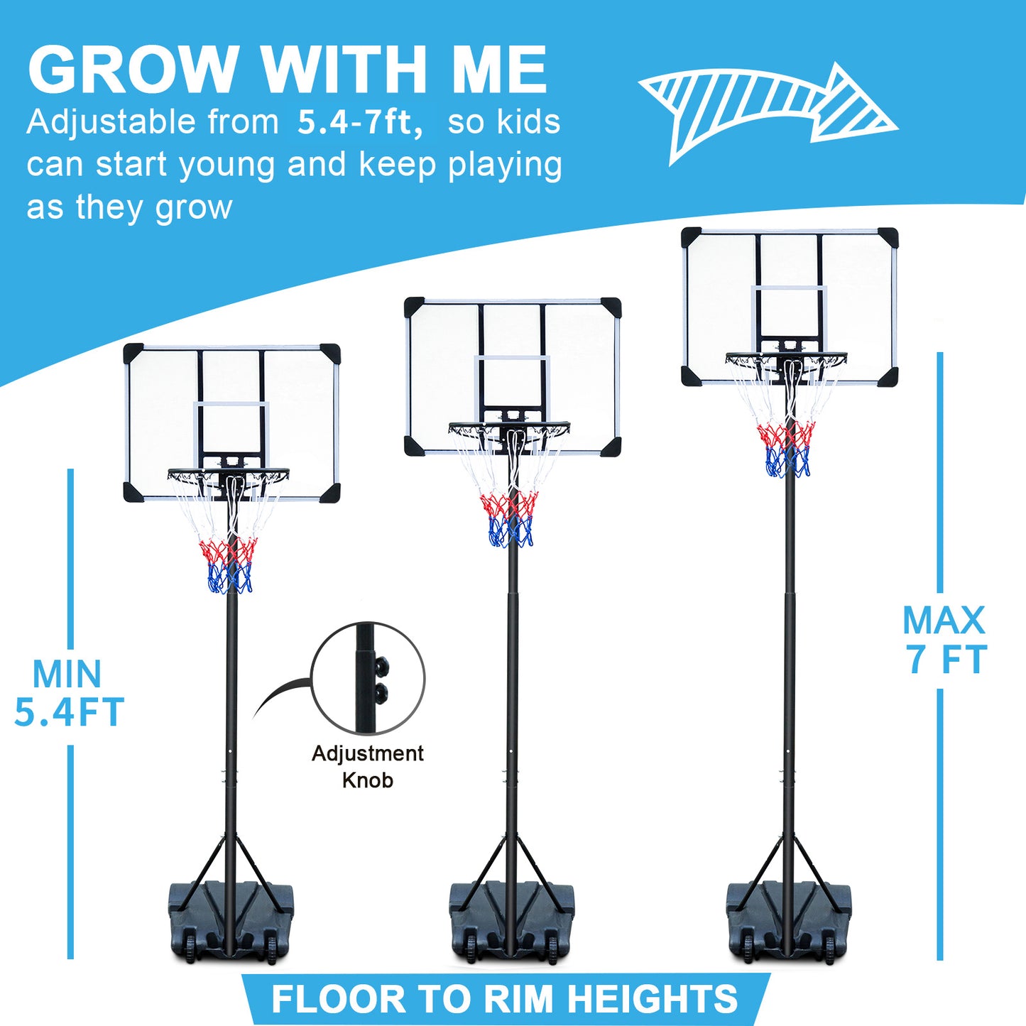 Easy-Glide Adjustable Basketball Hoop for Kids