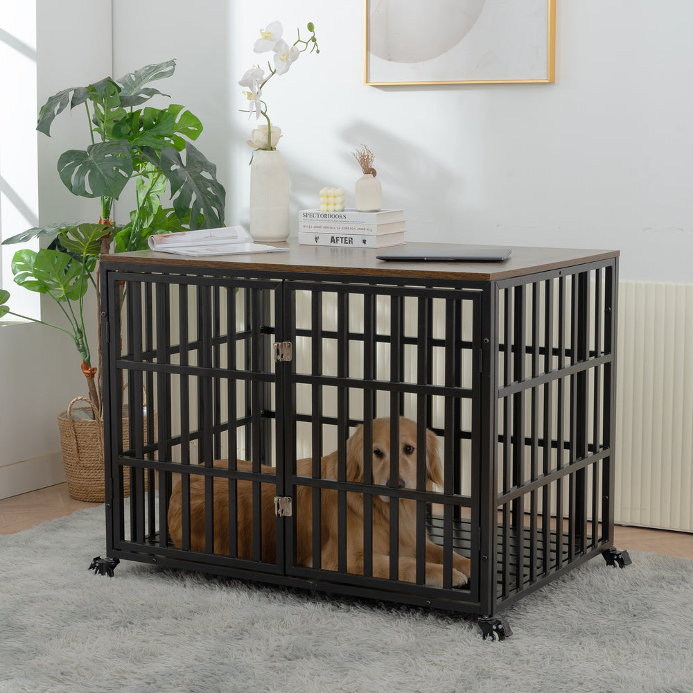 Stylish Heavy Duty Dog Crate with Wheels