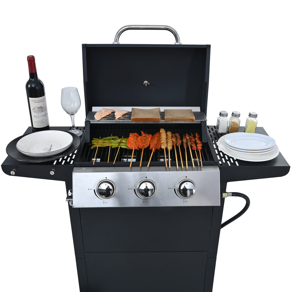 Stainless Steel 4-Burner Propane Grill with Shelves & Wheels