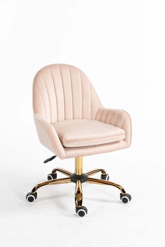 Chic Pink Velvet Office Chair with Gold Accents