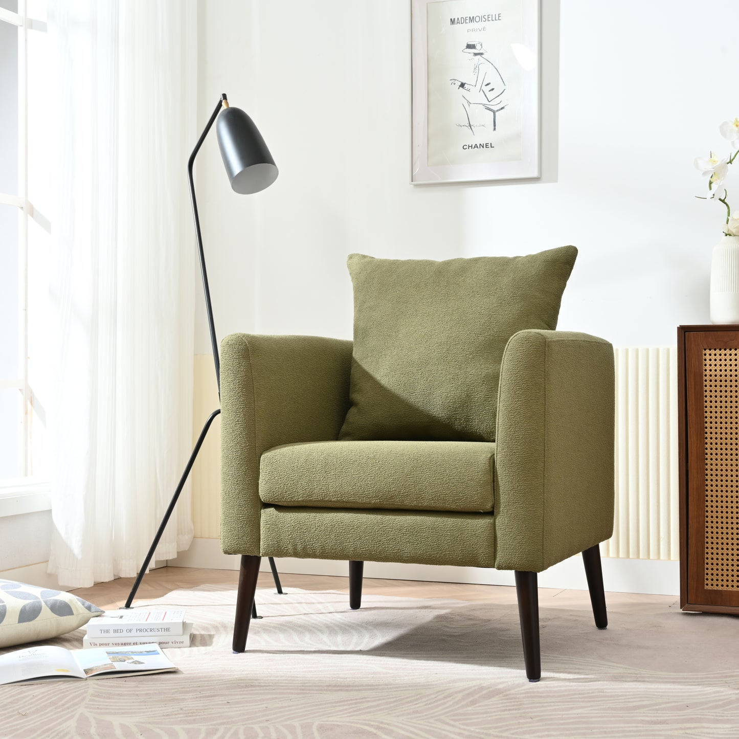 Olive Green Modern Barrel Chair