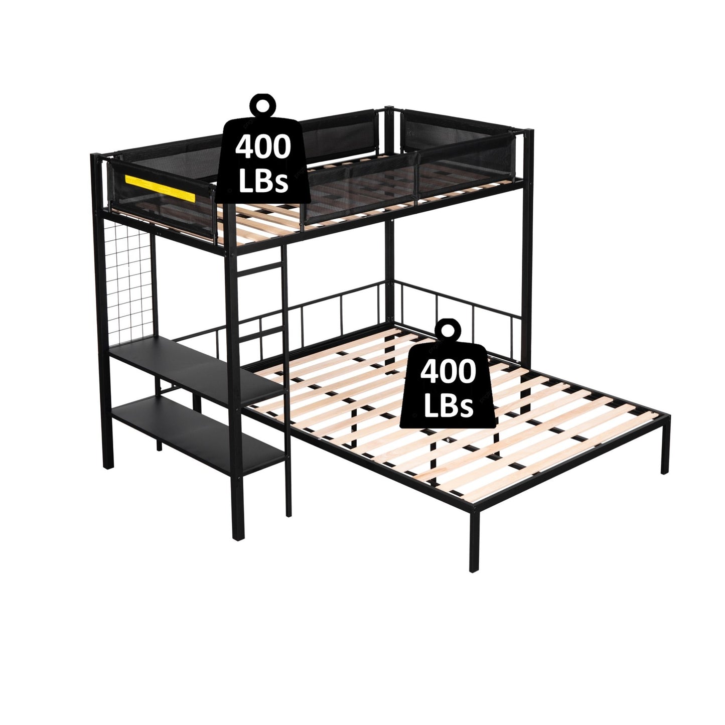 Cozy Metal Bunk Bed with Shelves & Guardrails