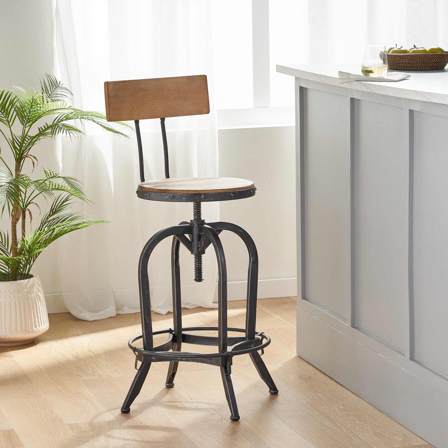 Swivel & Style: Adjustable Barstools with Wood Accent