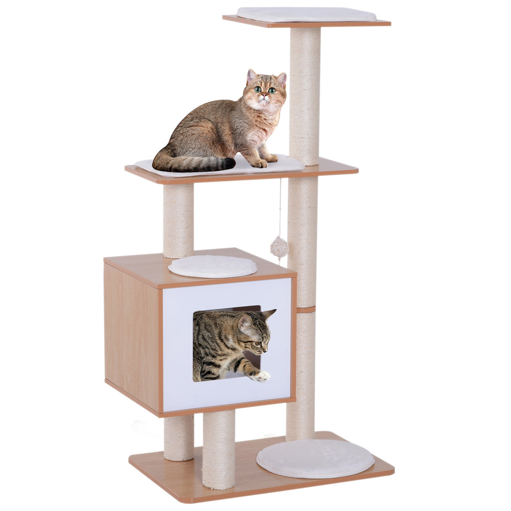 PawHut Cozy Cat Haven - Stylish Multi-Level Tree with Cave & Scratching Post