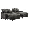 Cozy Black Chenille Sectional Sofa with Ottomans and USB Ports