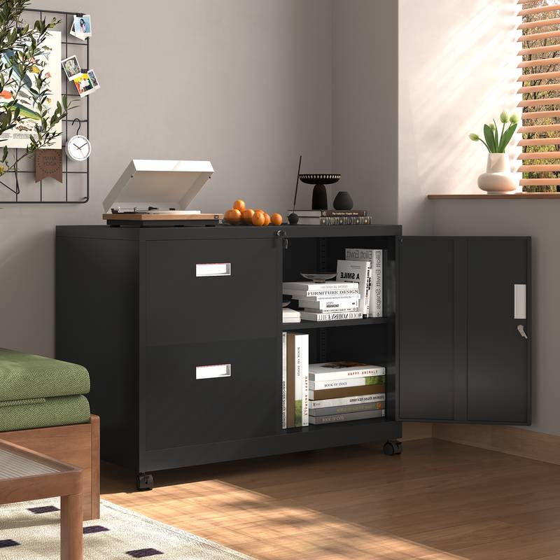 Lockable Mobile Metal Filing Cabinet with Drawers & Adjustable Shelves