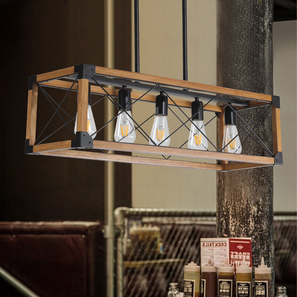 Rustic Walnut 5-Light Farmhouse Chandelier