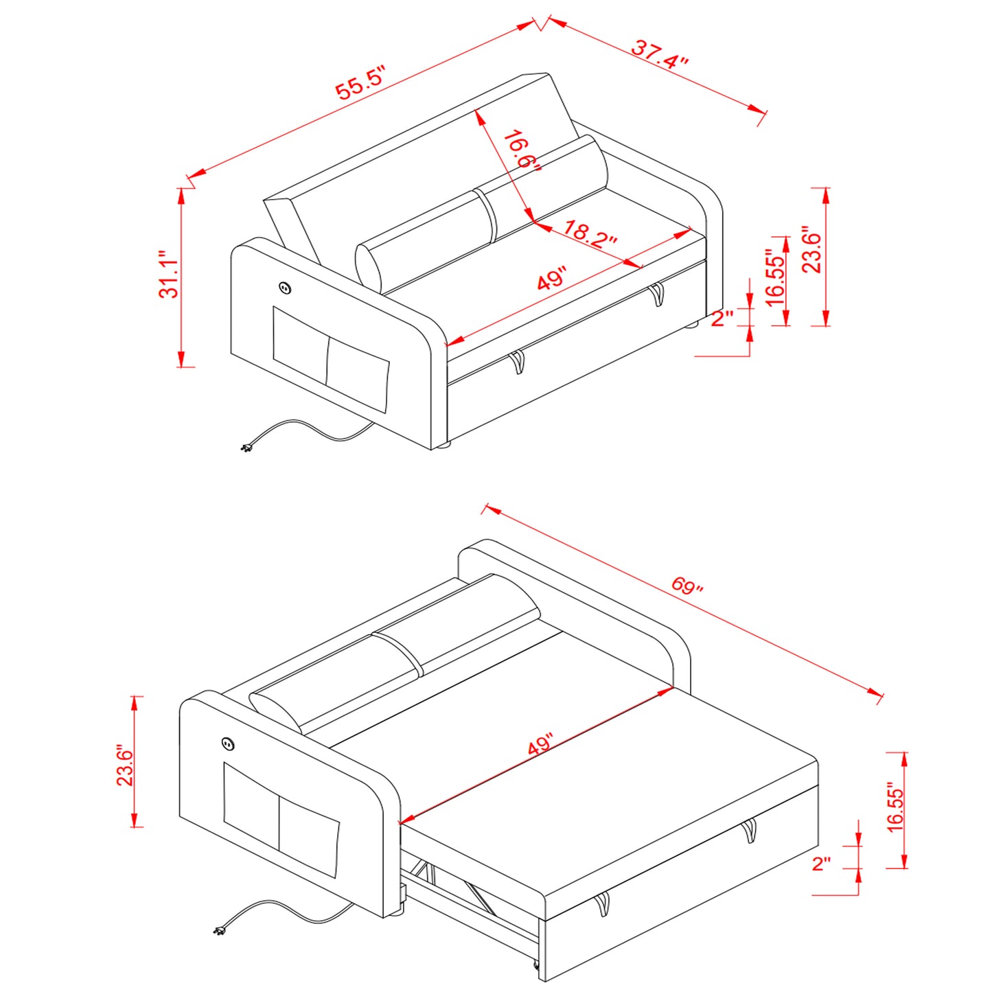 Cozy Twin Grey Sofa Bed