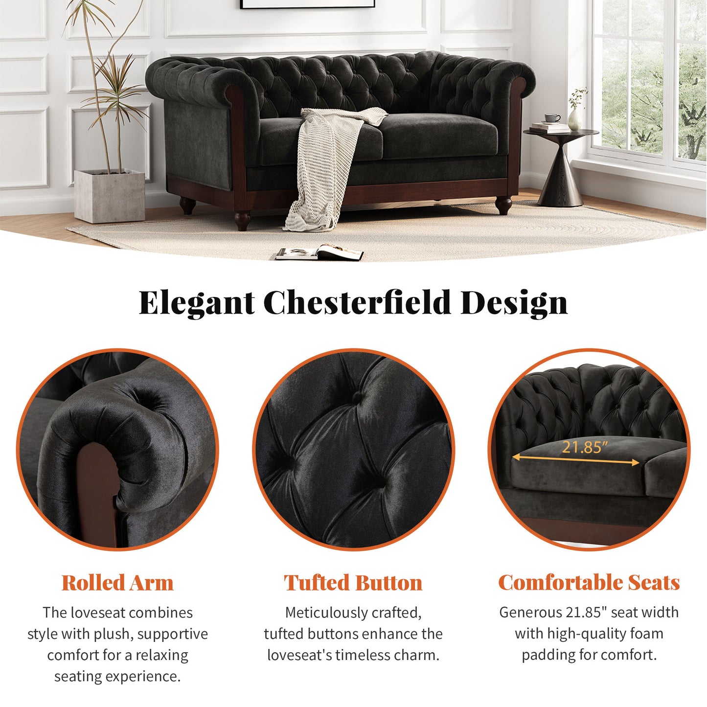 Chesterfield Velvet Loveseat – Elegant Comfort for Any Space